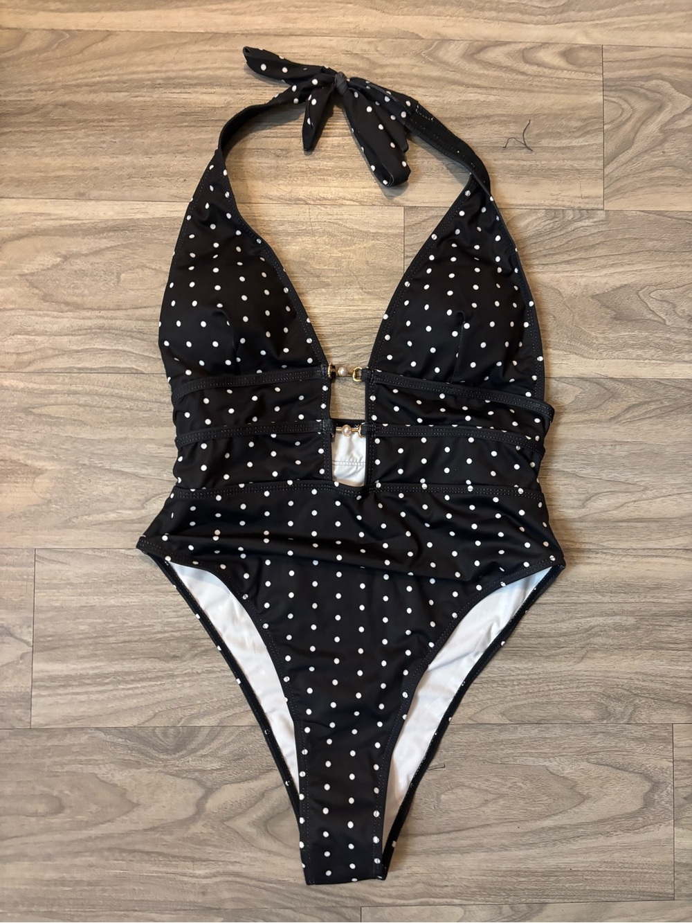Black Polka Dot Halter One-Piece Swimsuit